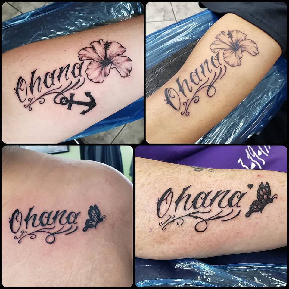 Ohana Script with Hibiscus, Anchor, and Butterfly