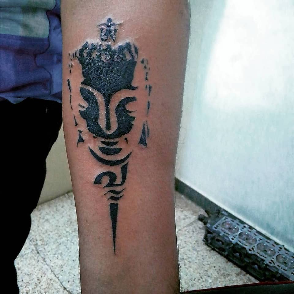 Abstract Shiva Mask with Trishul Stem