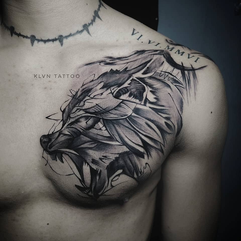 Abstract Sketch Wolf Chest Piece