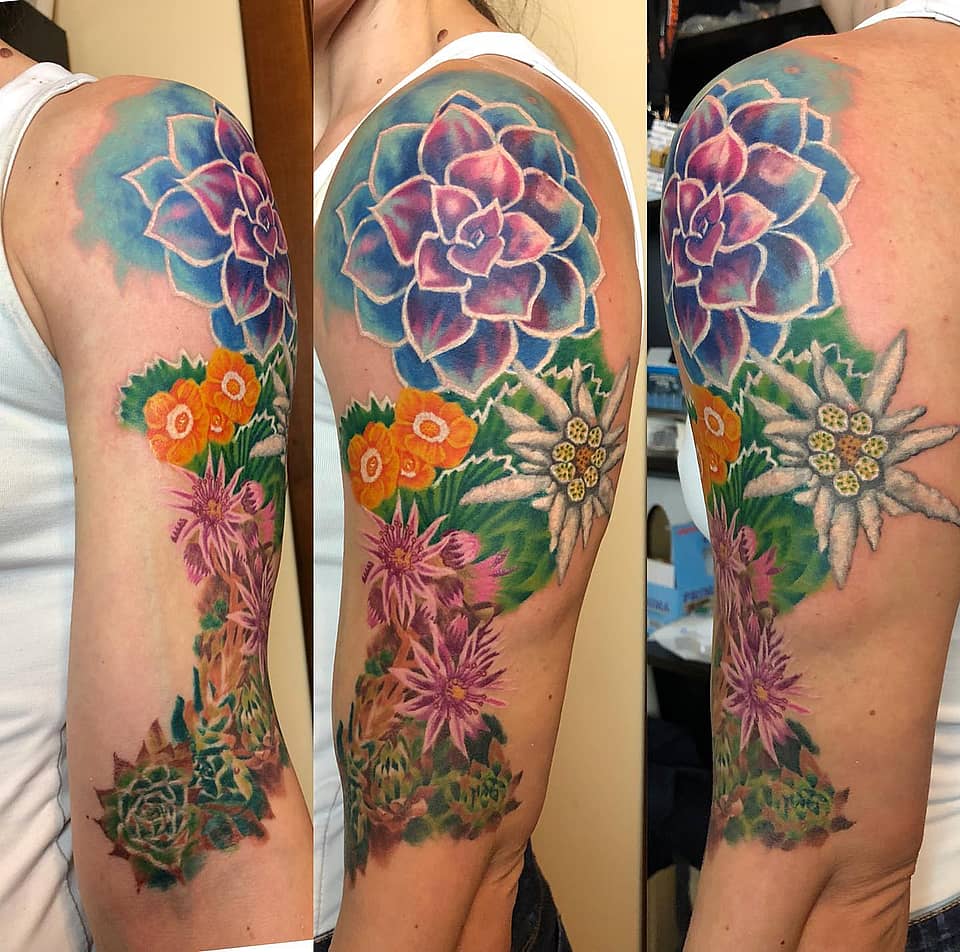 Alpine Succulent Floral Half-Sleeve