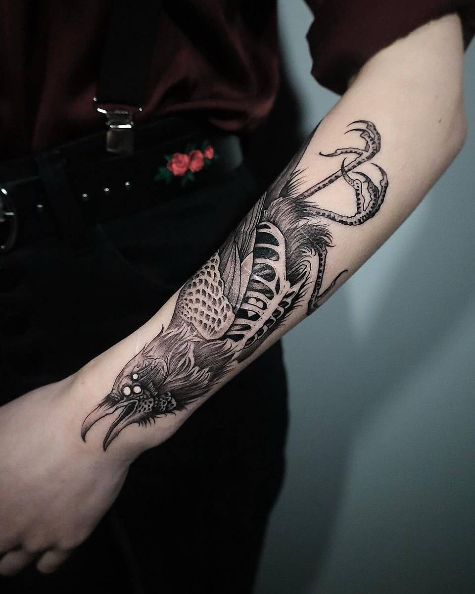 Anatomical Raven with Tentacles
