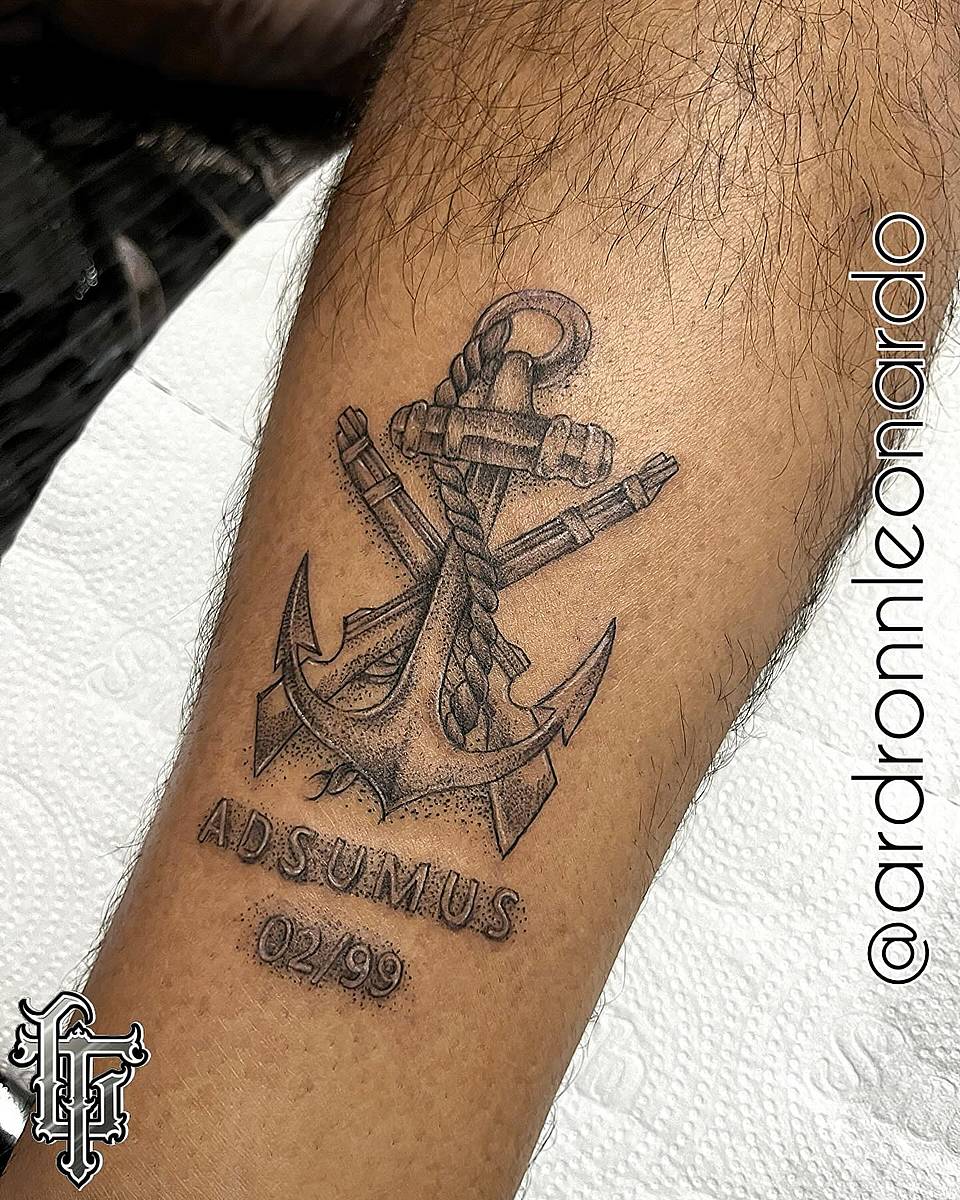 Anchor with Crossed Rifles and Latin Motto
