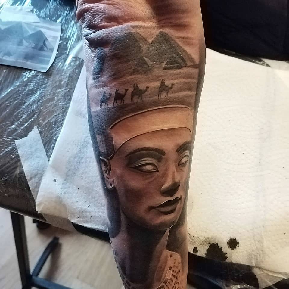 Ancient Egyptian Queen Portrait with Caravan