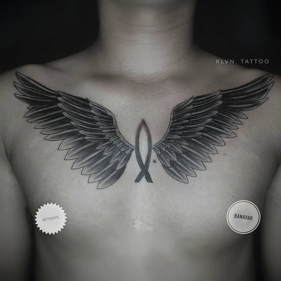 Angel Wings with Memorial Ribbon