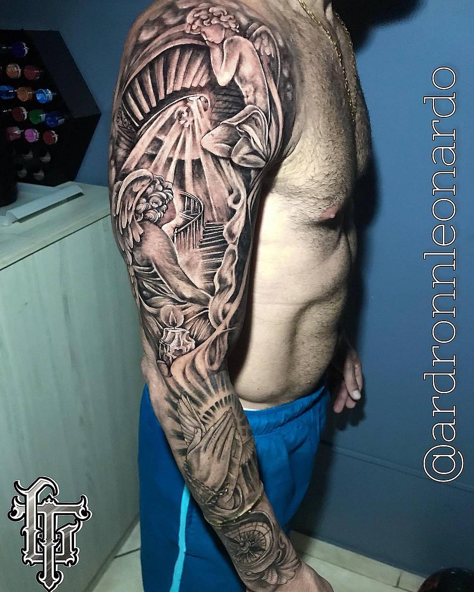 Angelic Stairway Sleeve with Praying Hands