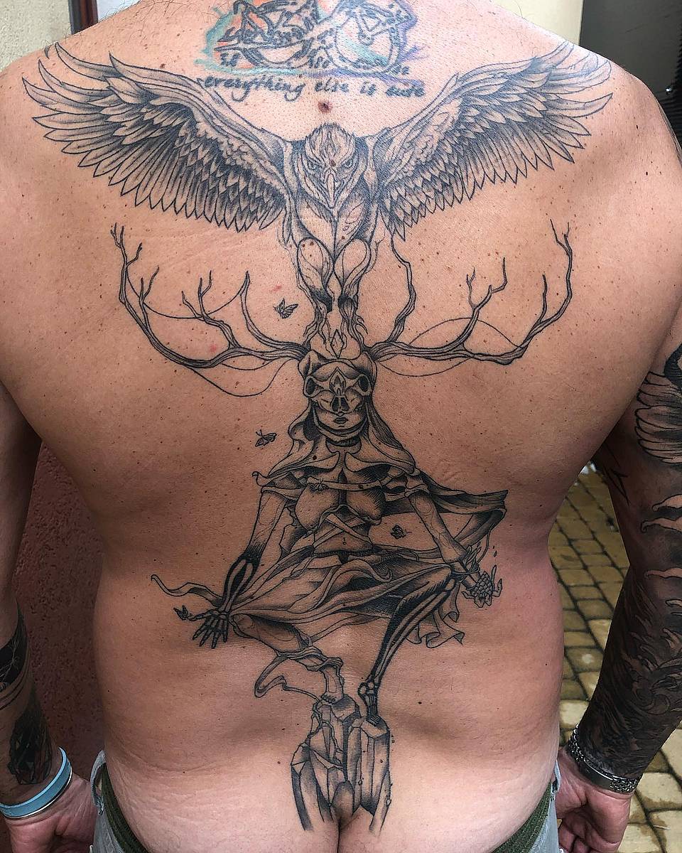 Antlered Maiden with Winged Guardian
