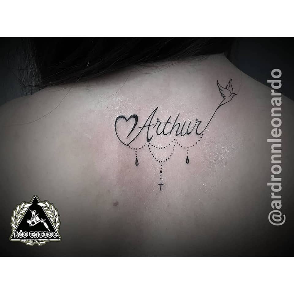 Arthur Script with Heart, Rosary Drops & Bird