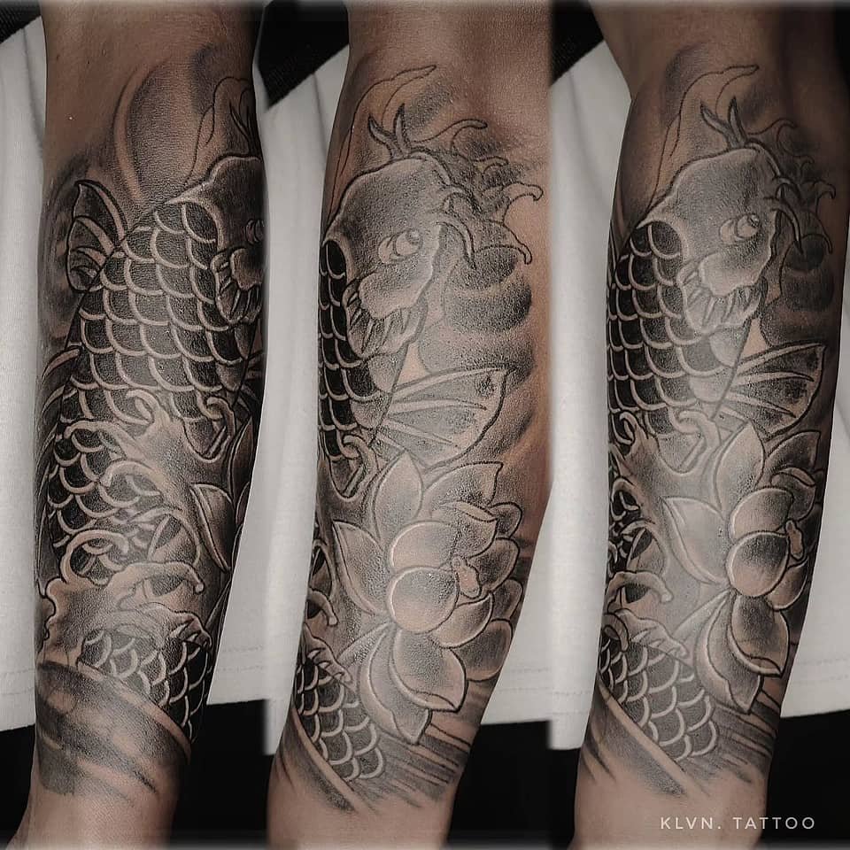 Ascending Koi and Lotus