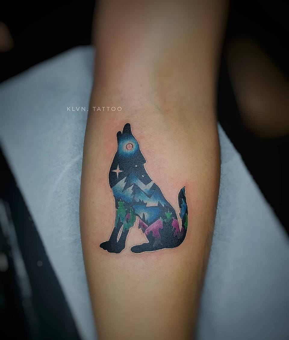 Aurora Wolf Silhouette