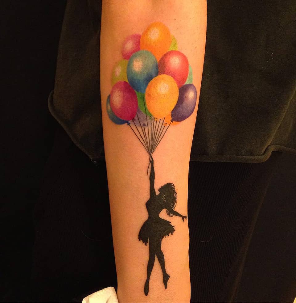 Ballerina Lifted by Balloons