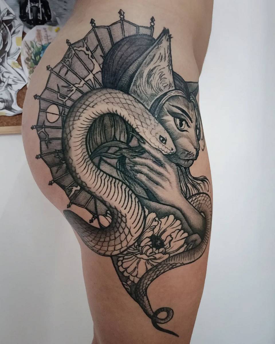 Bastet and Serpent Embrace