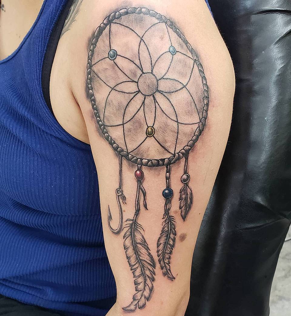 Beaded Dreamcatcher with Feathers and Hook