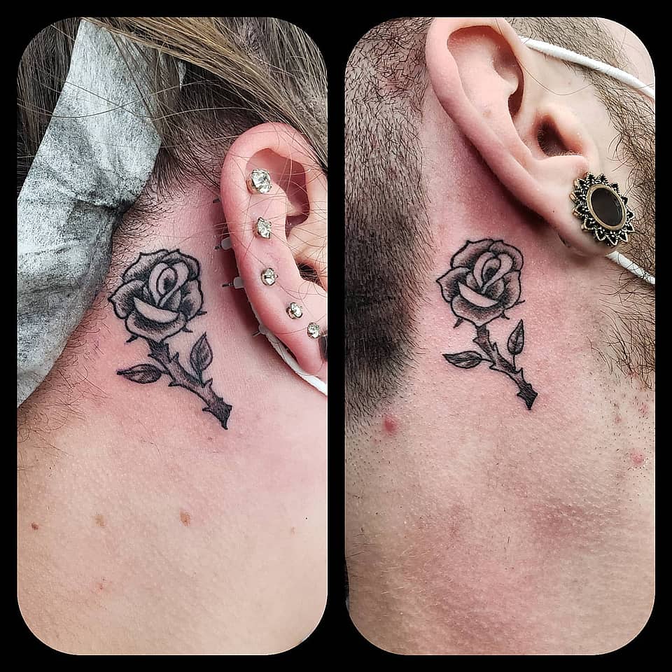 Behind-the-Ear Black and Grey Rose