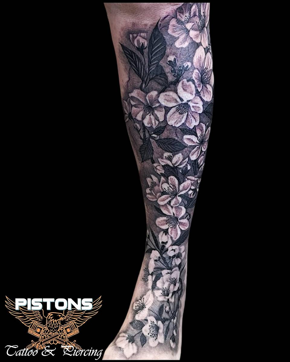 Black and Grey Cherry Blossom Leg Sleeve