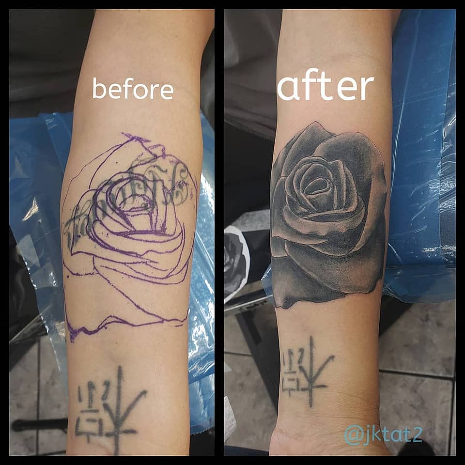 Black and Grey Rose Cover-Up