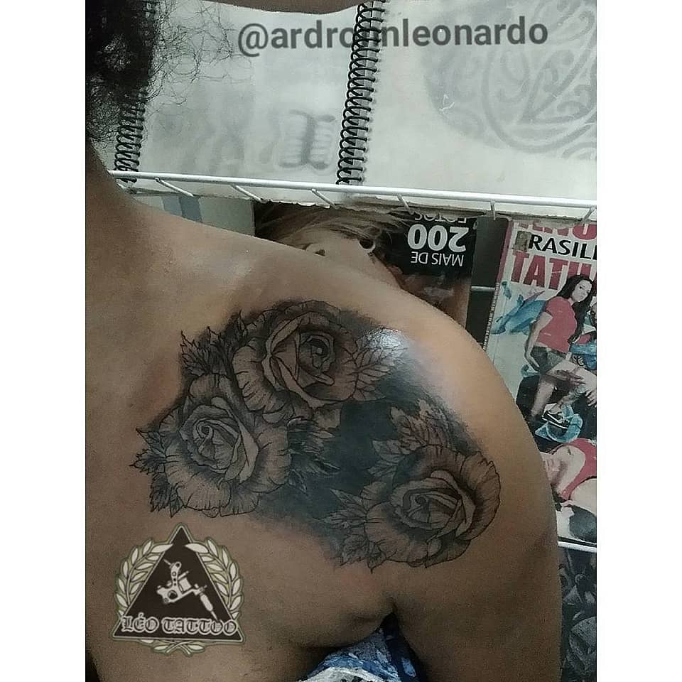 Black and Grey Rose Shoulder Piece