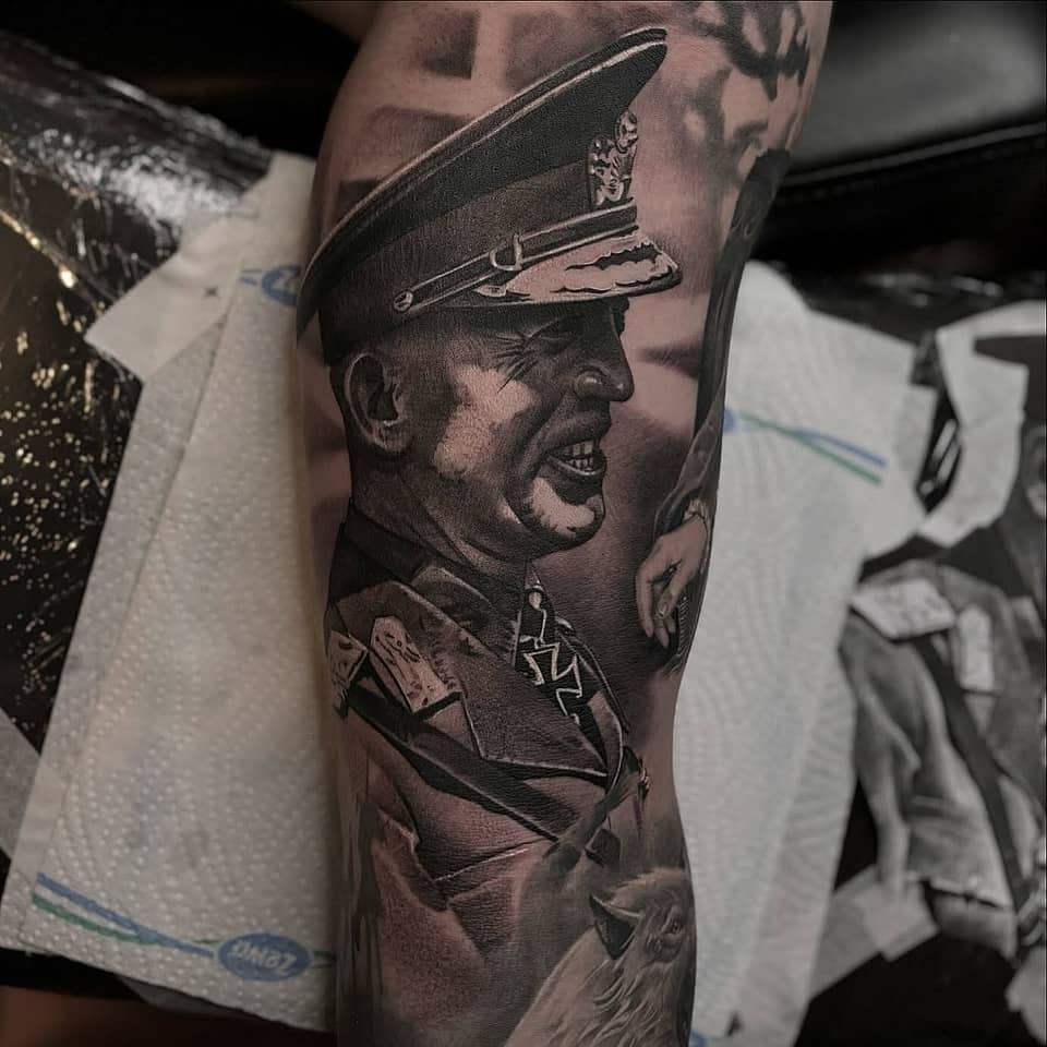 Black-and-Grey WWII-Era Officer Portrait
