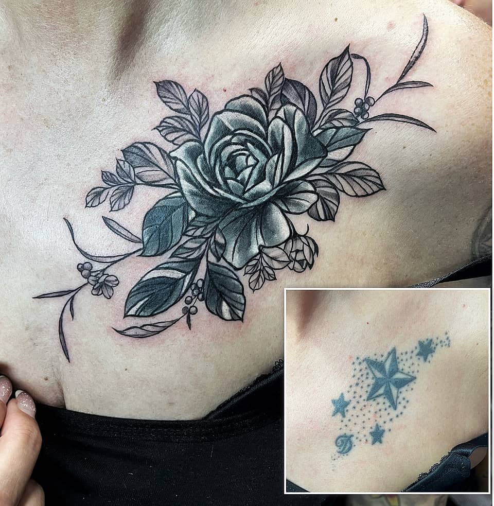Black & Gray Rose Collarbone Piece
