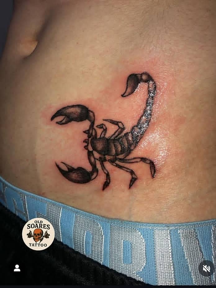 Black Scorpion Hip Tattoo