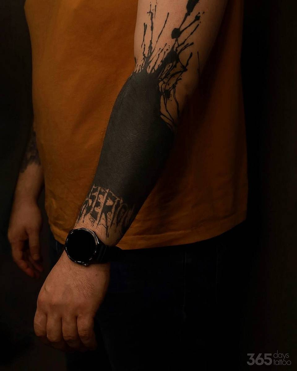 Blackwork Block with Ink Splatter