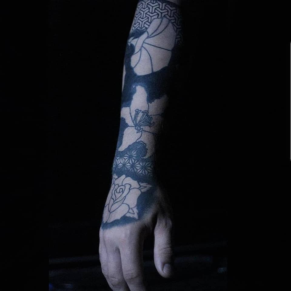 Blackwork Butterfly, Rose, and Asanoha