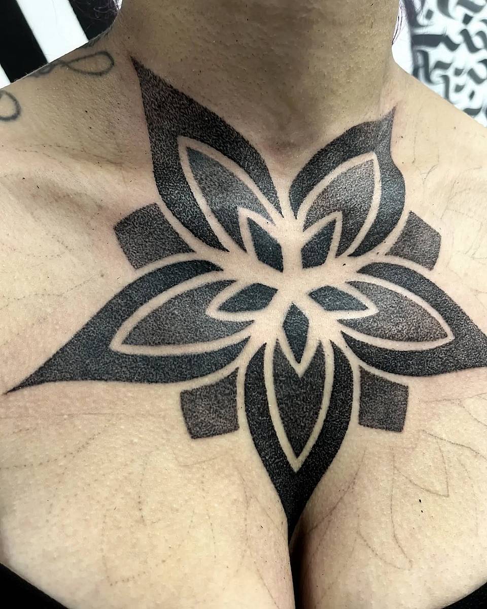 Blackwork Floral Sternum Mandala