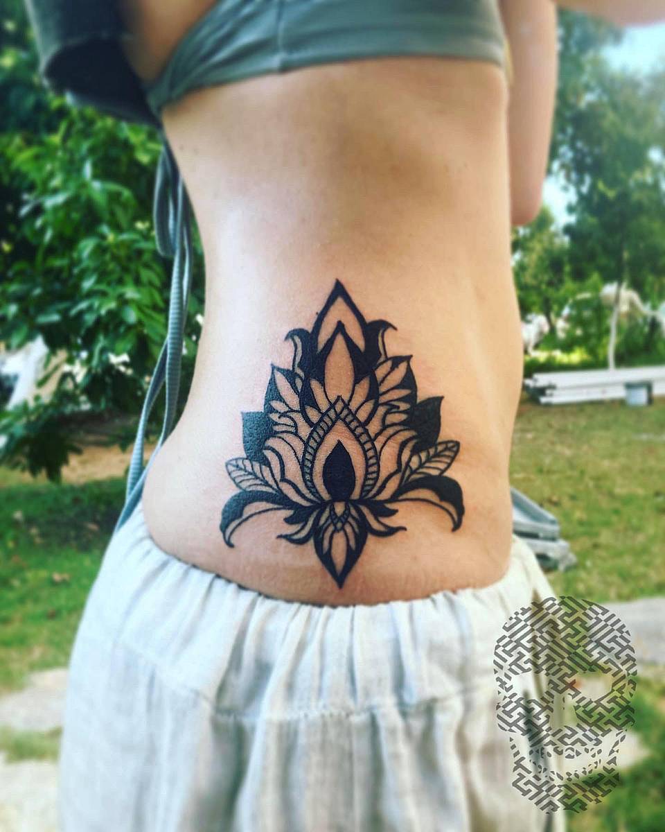 Blackwork Lotus Bloom