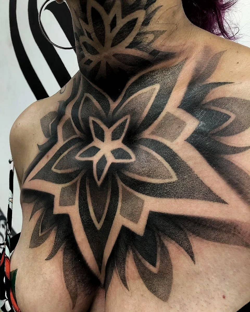 Blackwork Mandala Chest & Neck Piece