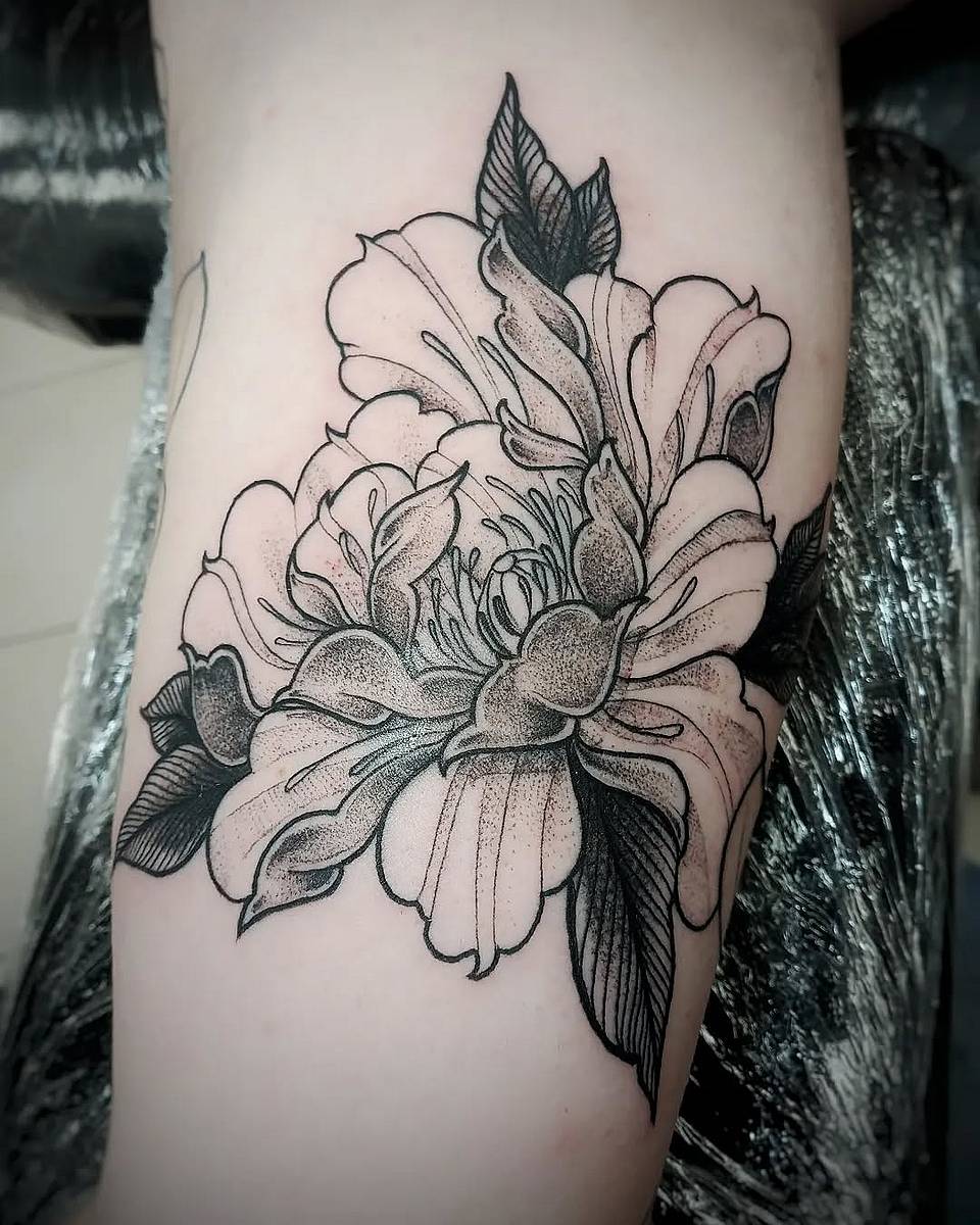 Blackwork Peony Bloom