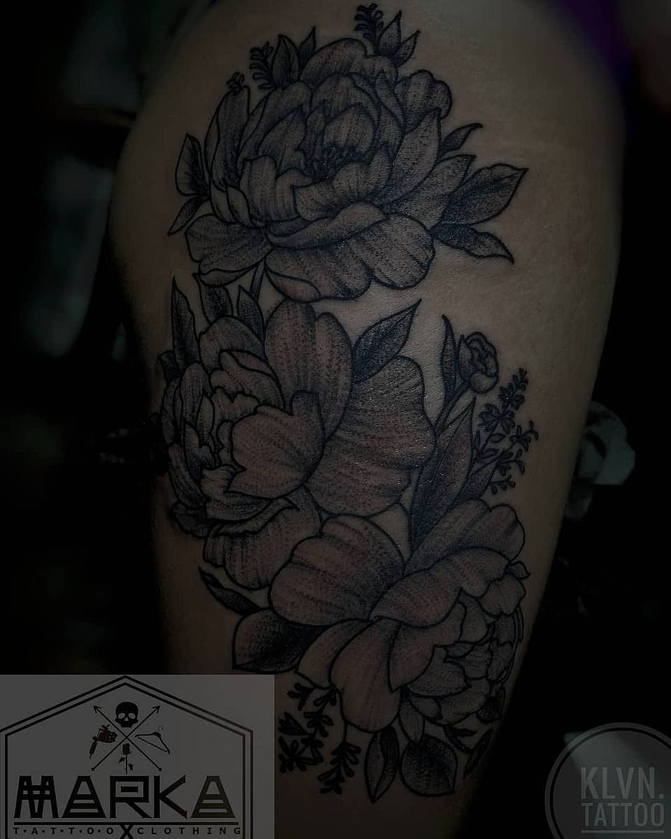 Blackwork Peony Cluster
