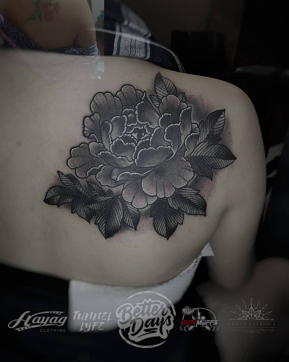 Blackwork Peony Shoulder Bloom
