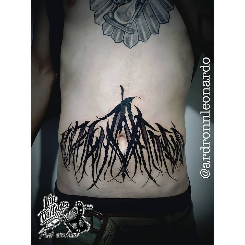 Blackwork Tribal Navel Script