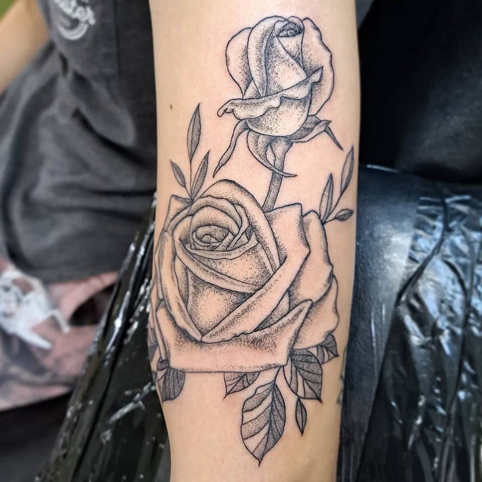 Bloom and Bud Rose Dotwork