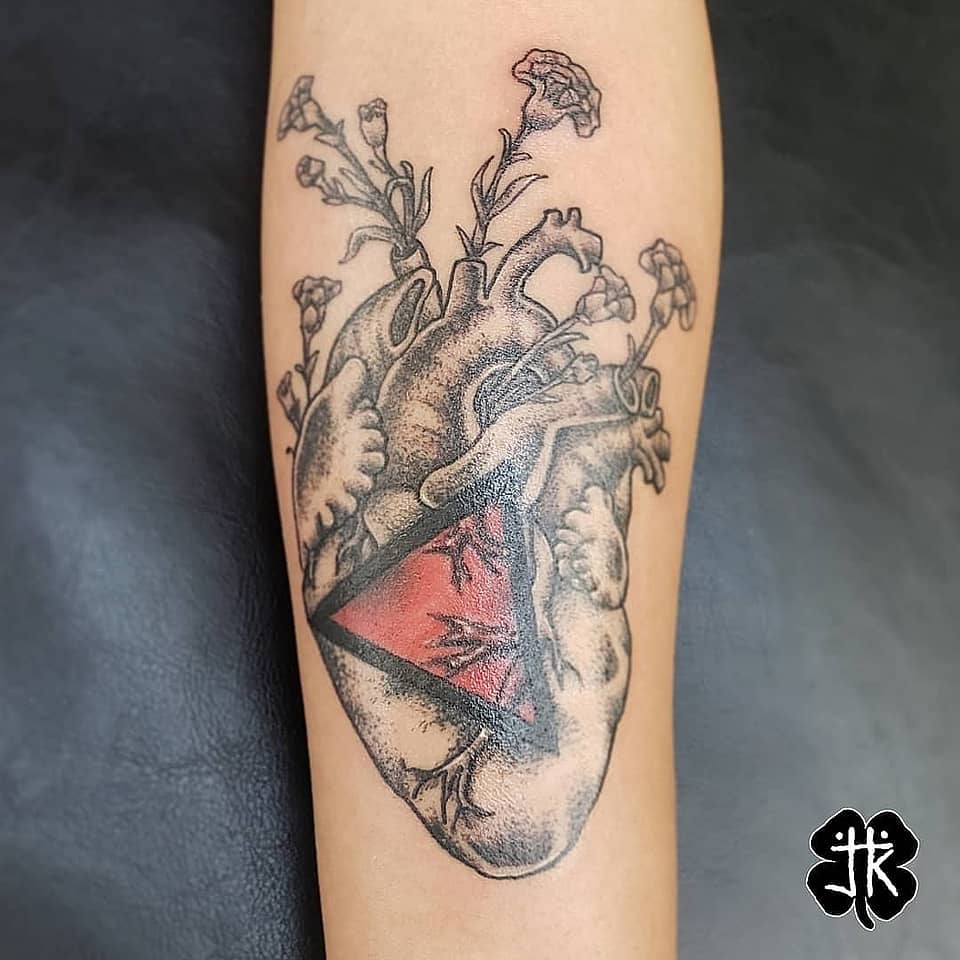 Blooming Anatomical Heart with Red Triangle