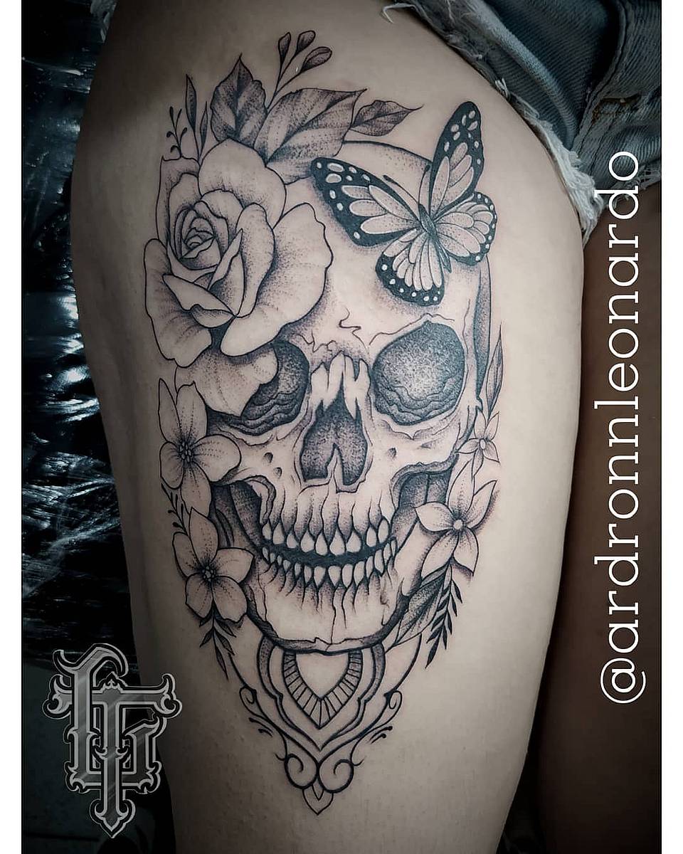 Blooming Skull with Butterfly