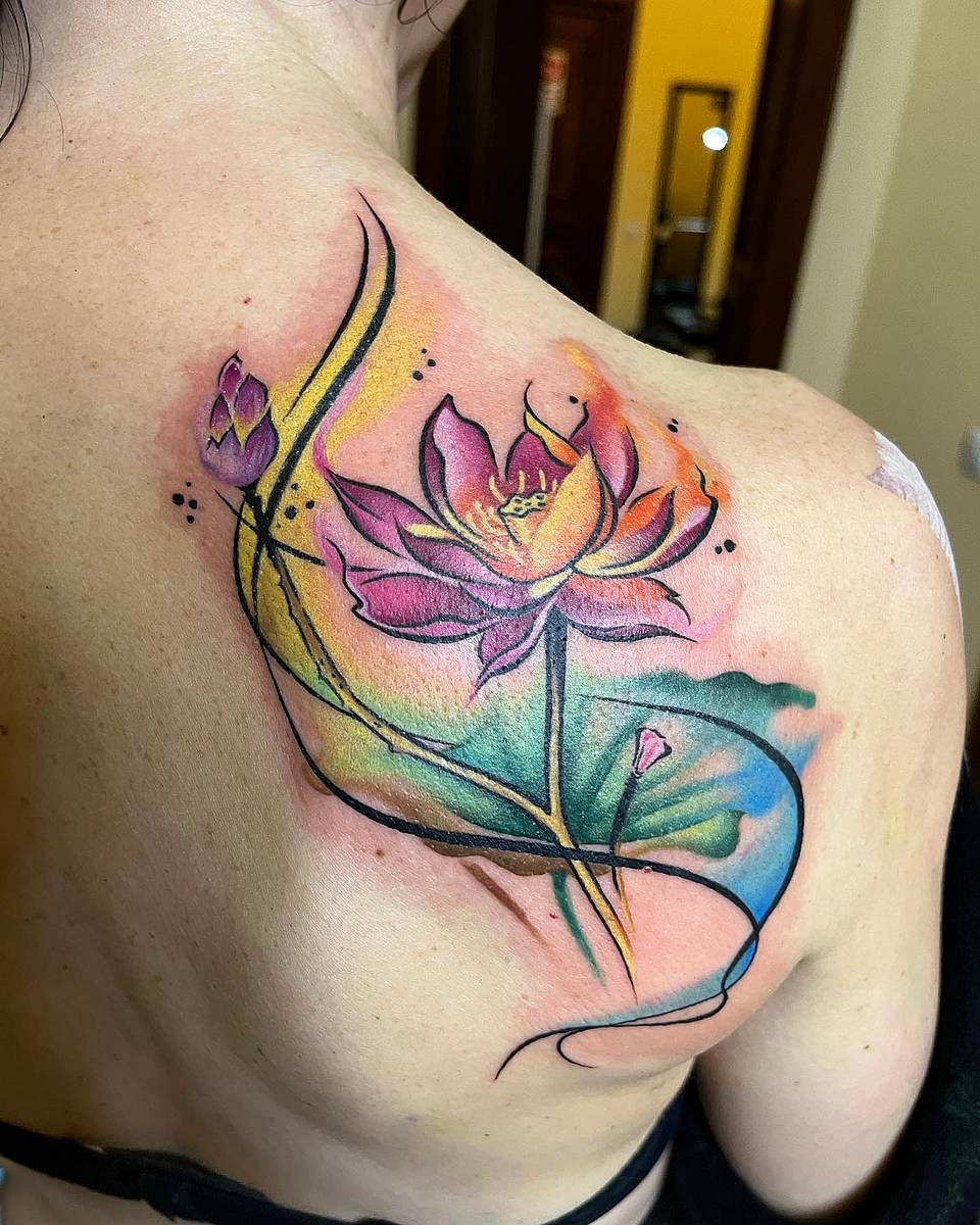 Blooming Watercolor Lotus