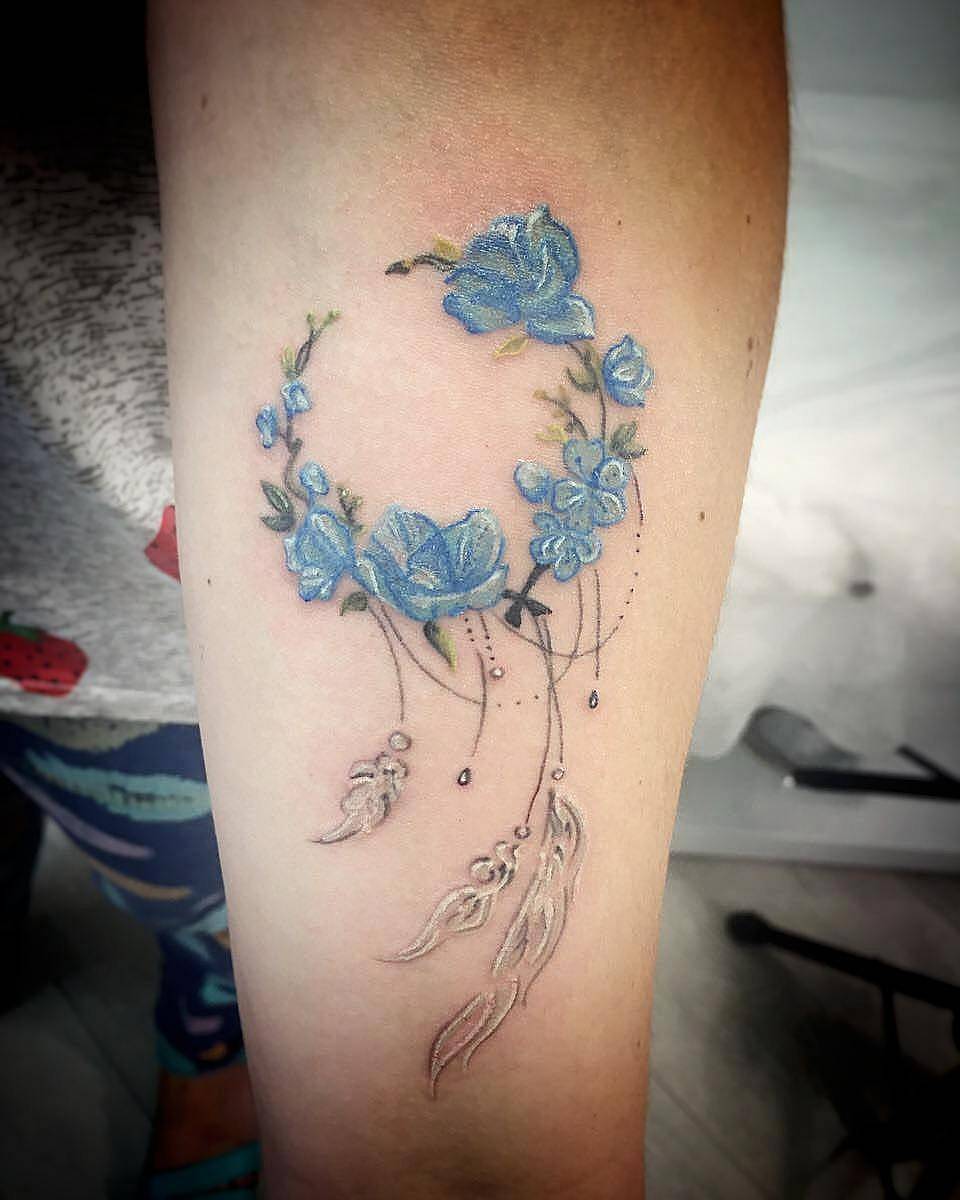 Blue Blossom Crescent Dreamcatcher
