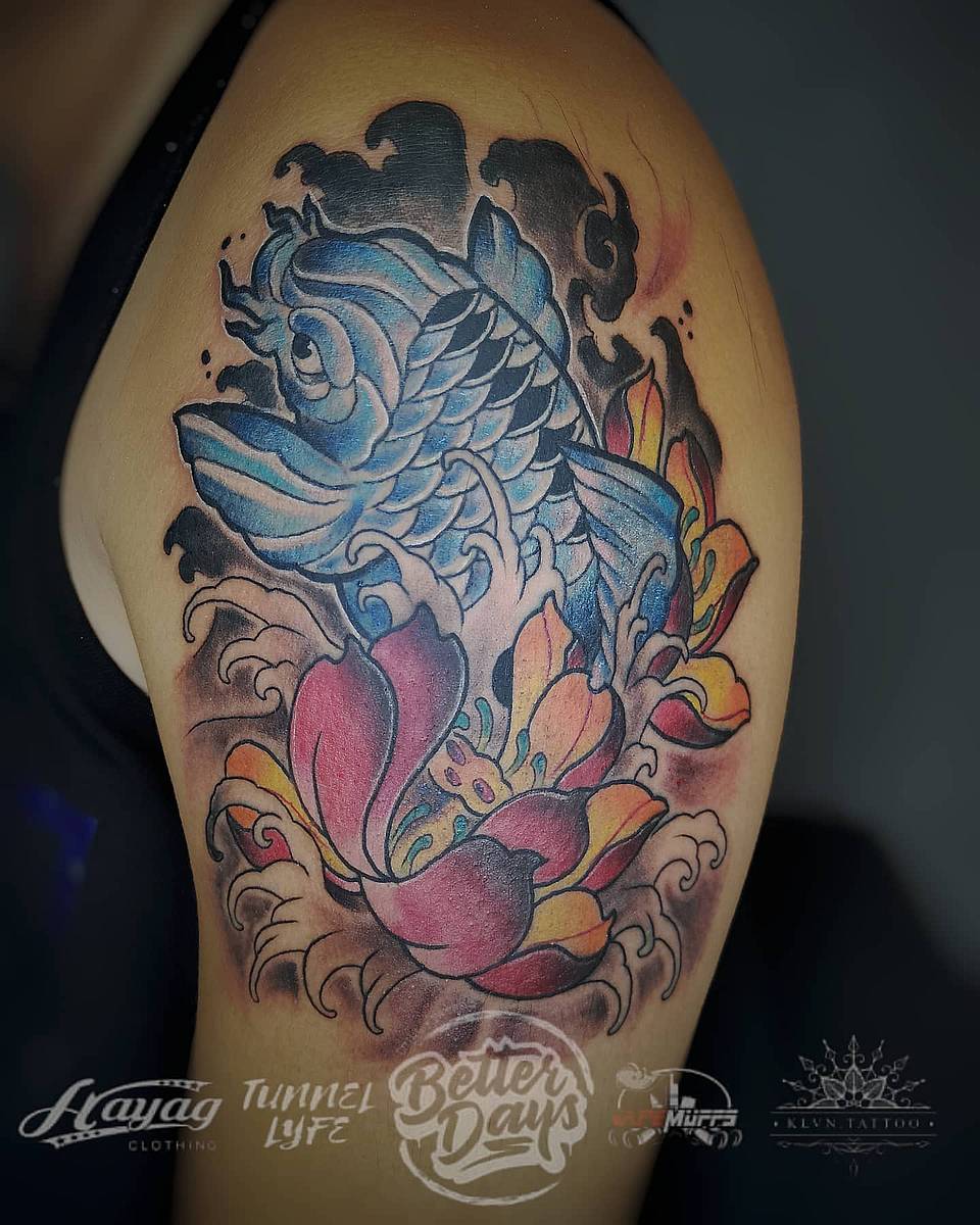 Blue Koi and Lotus
