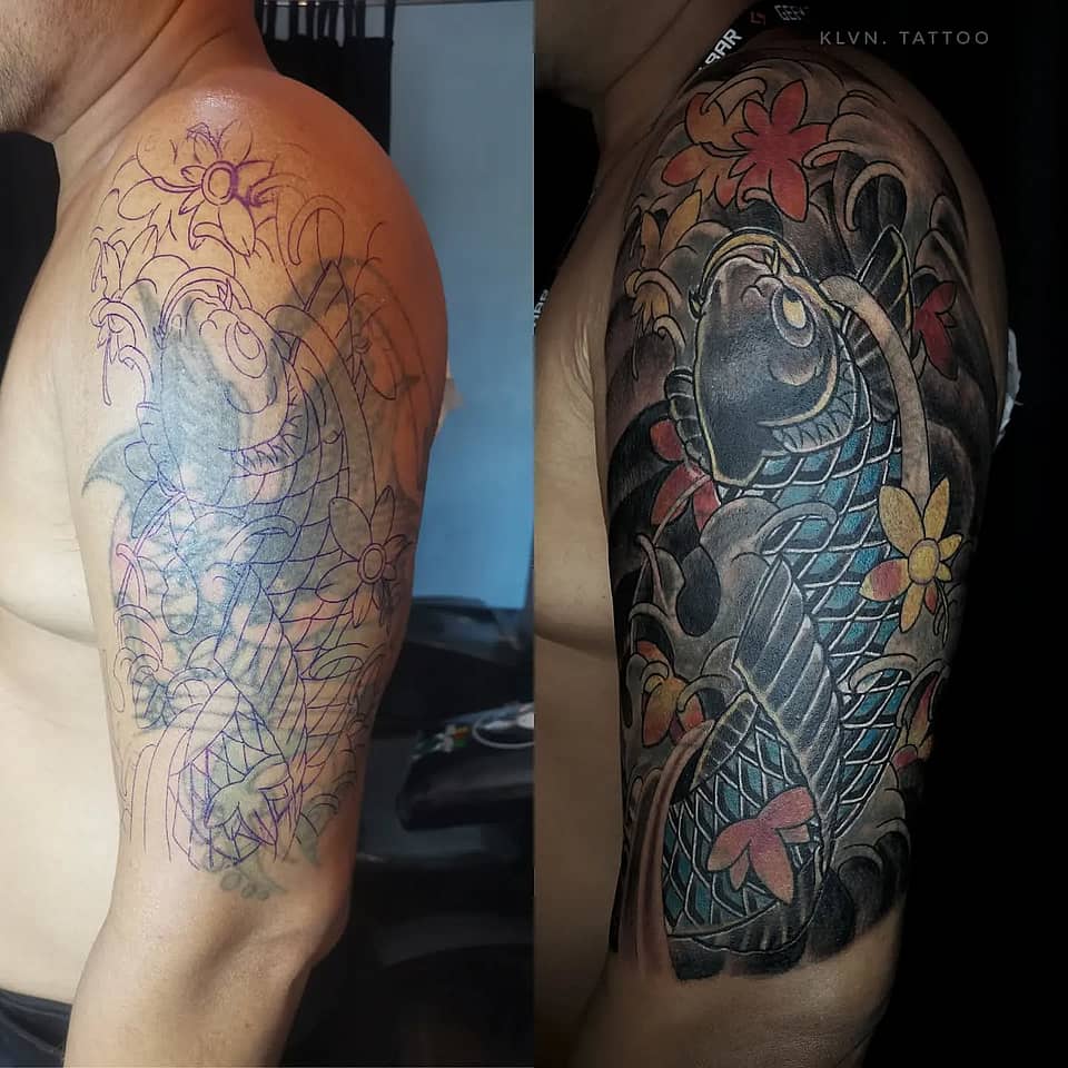 Blue Koi Half-Sleeve with Sakura