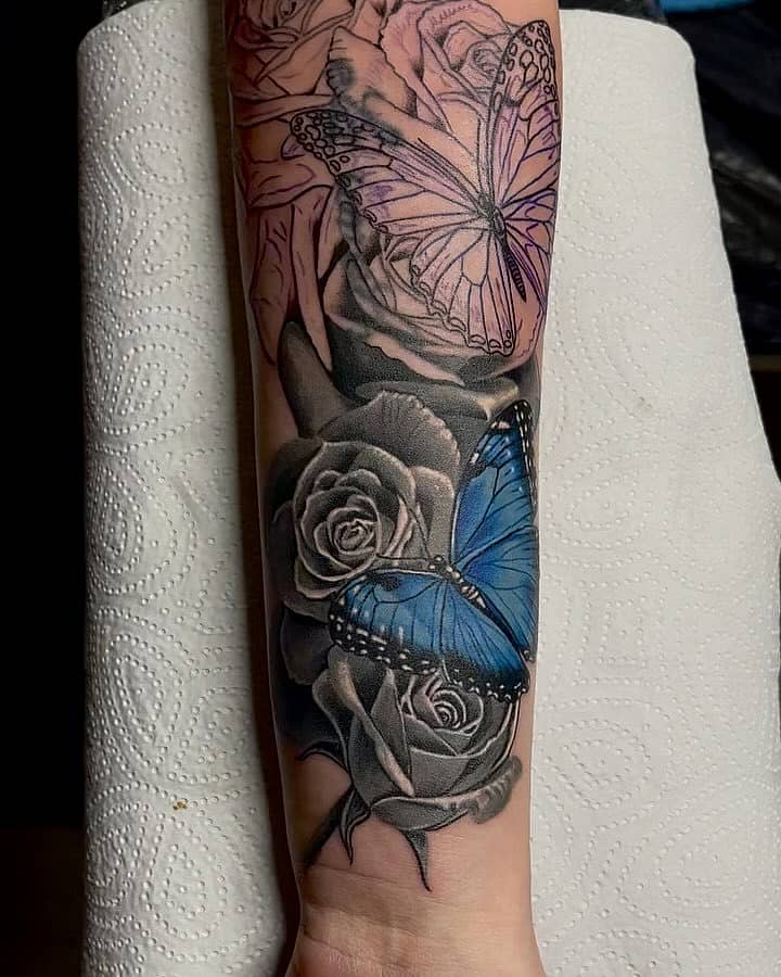 Blue Morpho & Roses