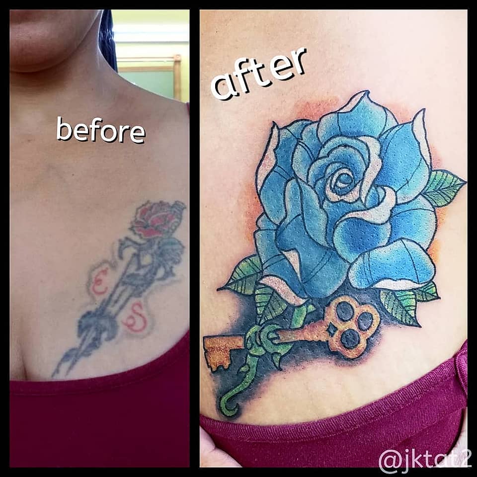 Blue Rose and Antique Key Cover-Up