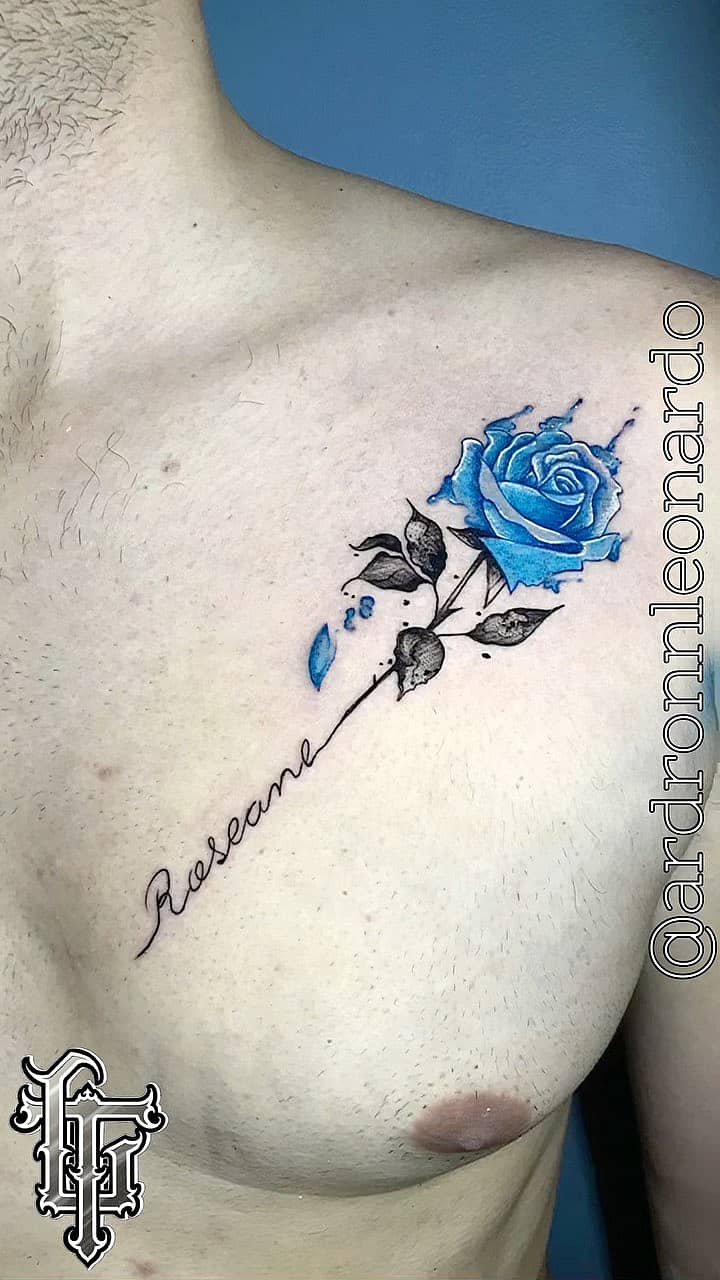 Blue Rose Name Tattoo