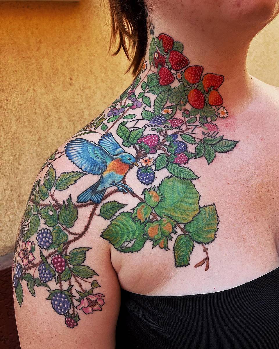 Bluebird and Berry Vine Shoulder Piece