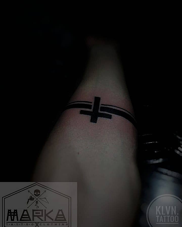 Bold Black Armband with Inverted Cross