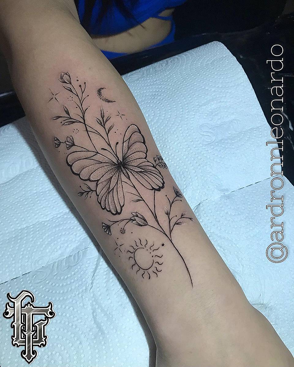 Botanical Butterfly with Sun & Moon