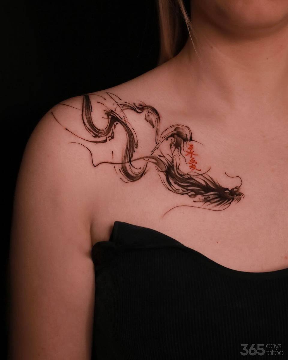 Brushstroke Dragon Collarbone
