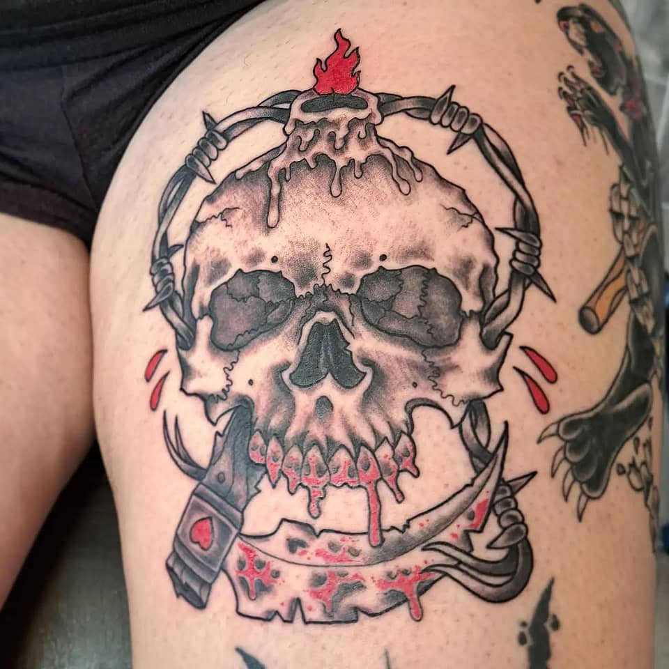 Candlelit Skull with Barbed Halo
