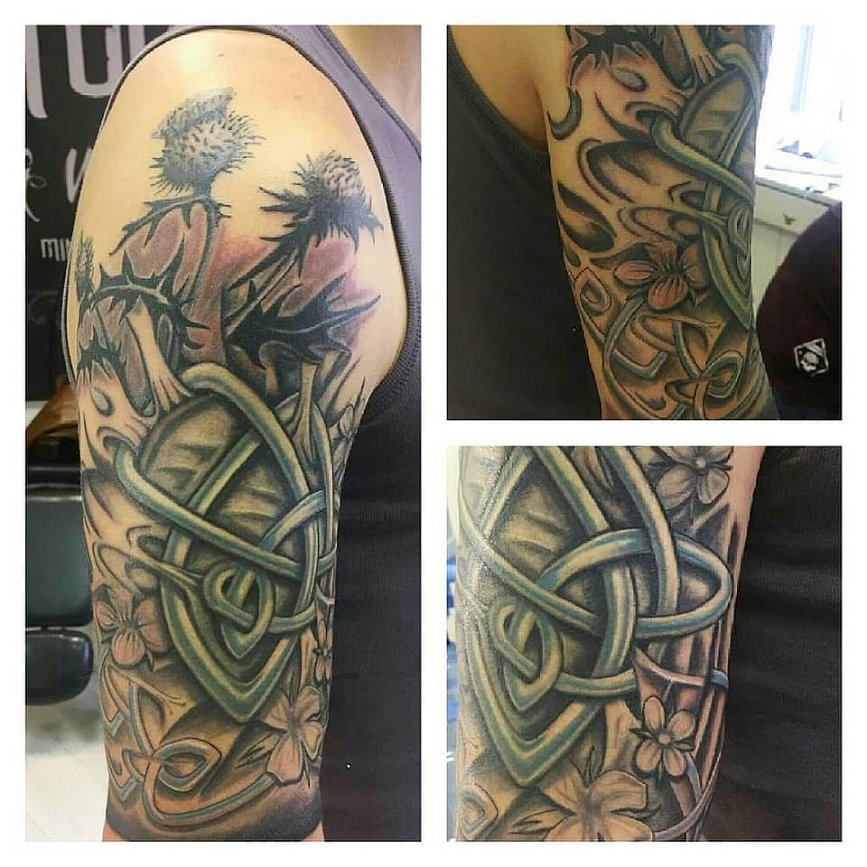 Celtic Knot and Thistle Shield Half Sleeve