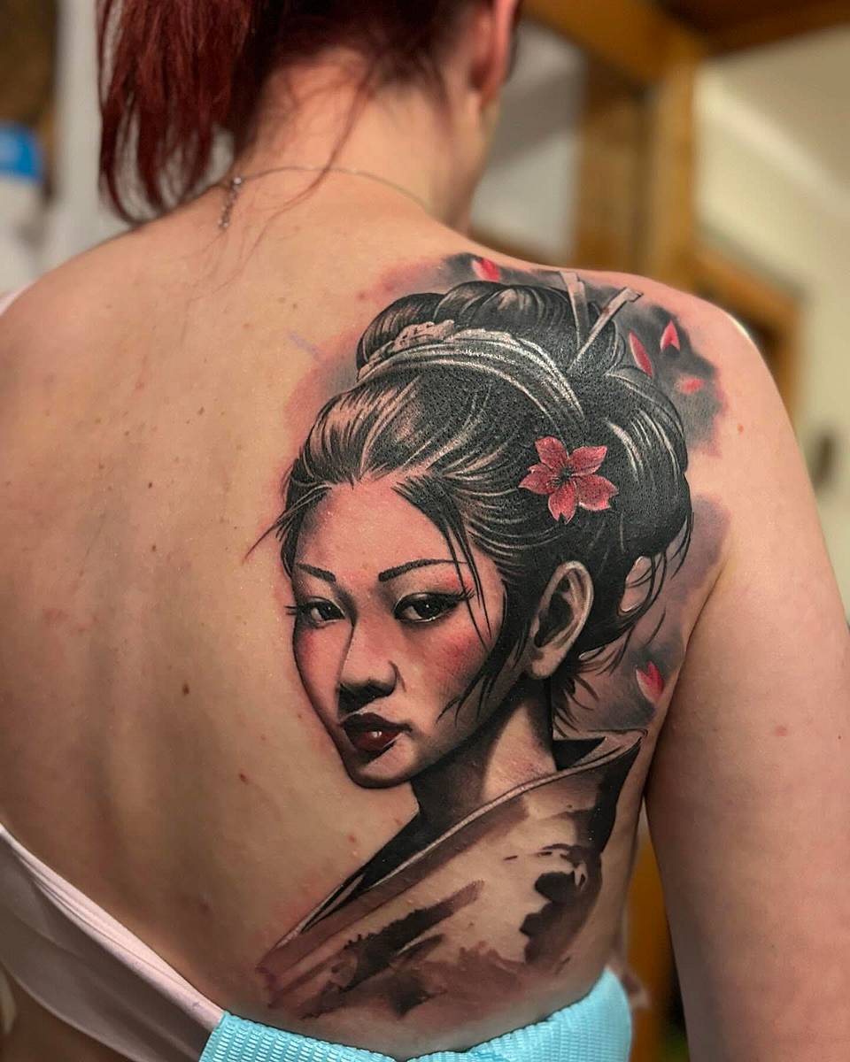 Cherry Blossom Geisha Portrait