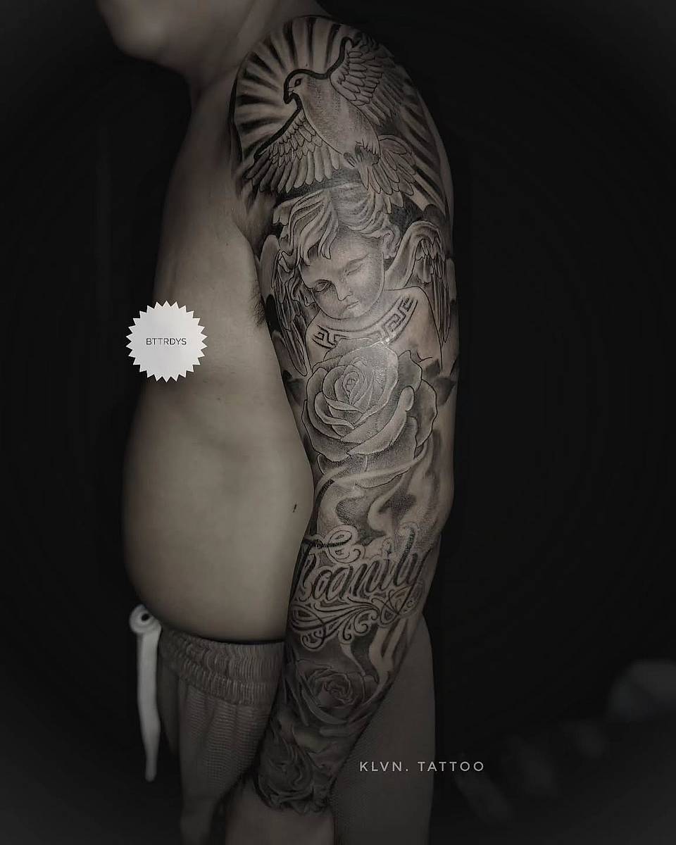 Cherub, Dove & Rose Full Sleeve
